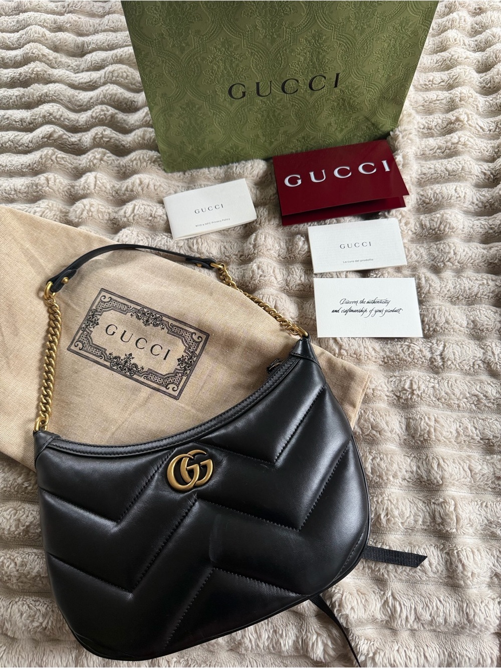 Gucci Black Quilted Shoulder Bag with Gold Hardware